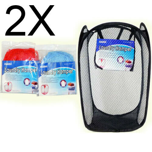 2x Large Pop Up Foldable Laundry Basket Mesh Hamper Washing Clothes Storage Bag