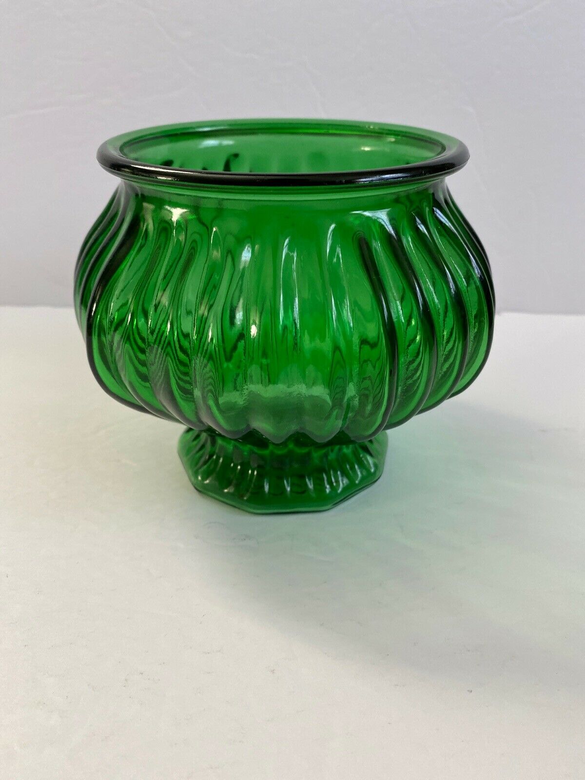 E O Brody Co Emerald Green Glass Pedestal Planter Vase Candy Dish