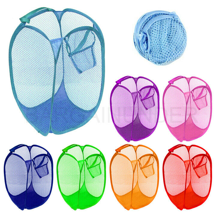 Pop Up Foldable Laundry Basket Mesh Hamper Washing Clothes Bag Storage Bin Usa