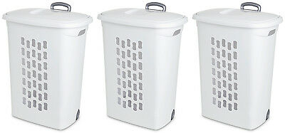 Sterilite White Laundry Hamper With Lift-top, Wheels, And Pull Handle (3 Pack)