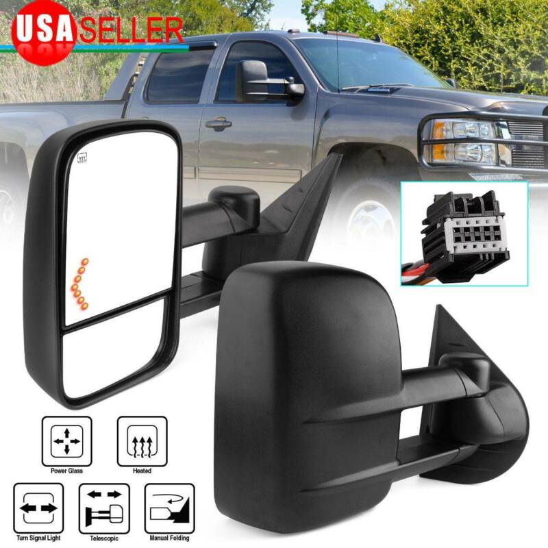 For 07-13 Chevy Silverado 1500 2500 3500 Tow Mirrors Power Heated Led Signals